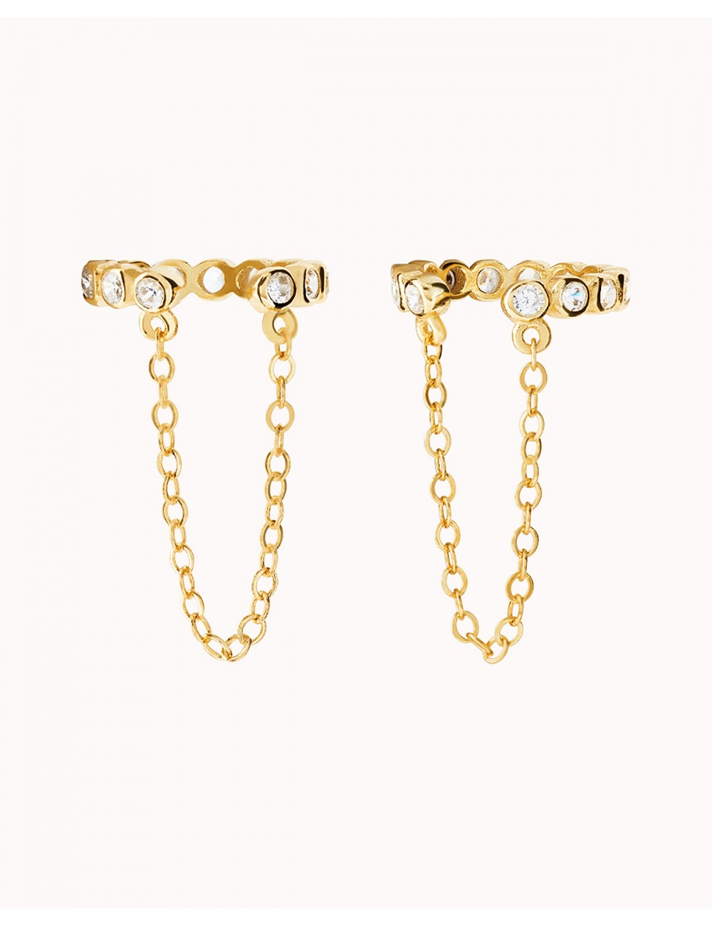 Pendientes conch ear cuff con circonitas y cadena colgante - Piercing falso
