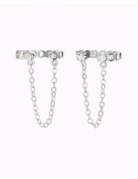 Pendientes conch ear cuff con circonitas y cadena colgante - Piercing falso