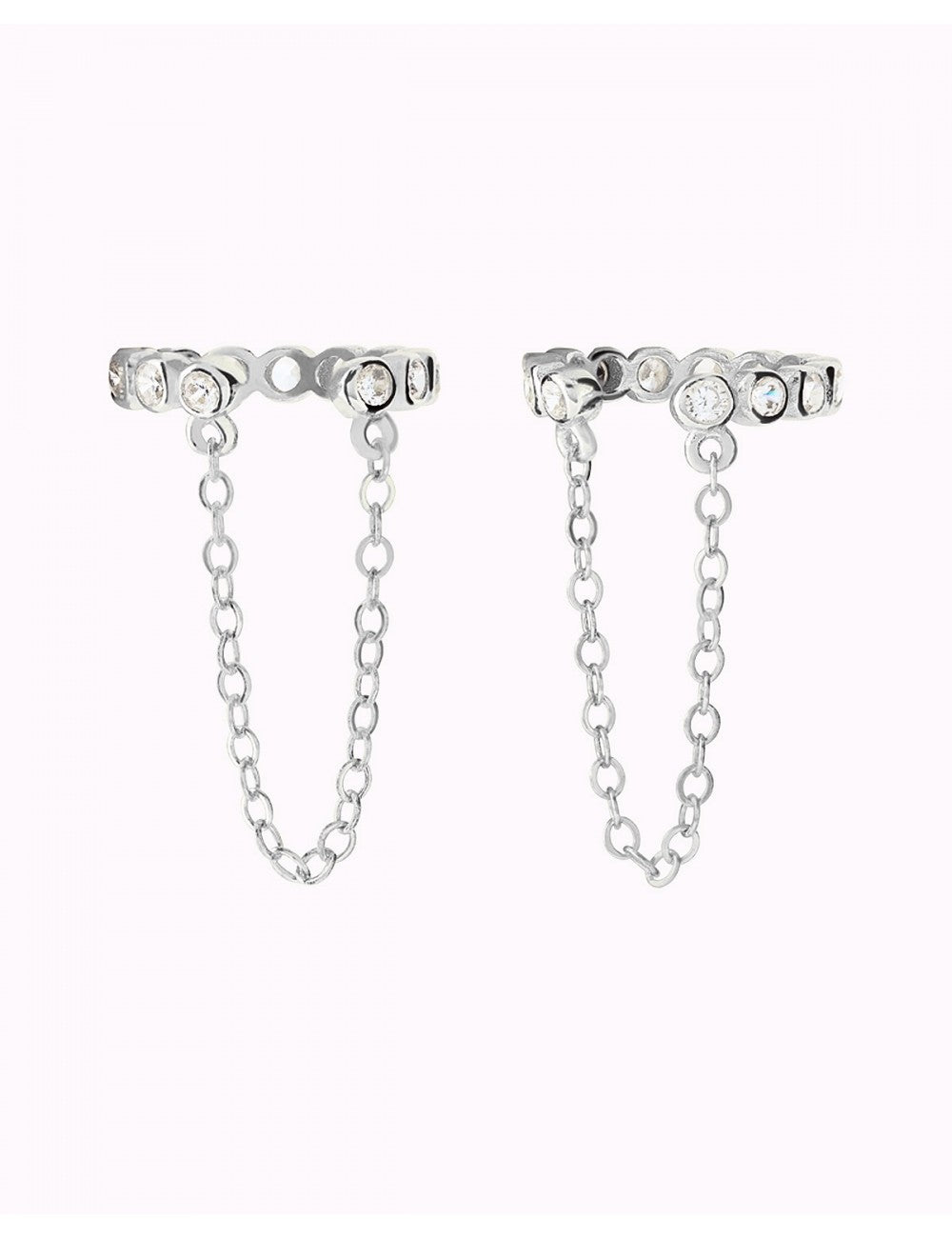 Pendientes conch ear cuff con circonitas y cadena colgante - Piercing falso