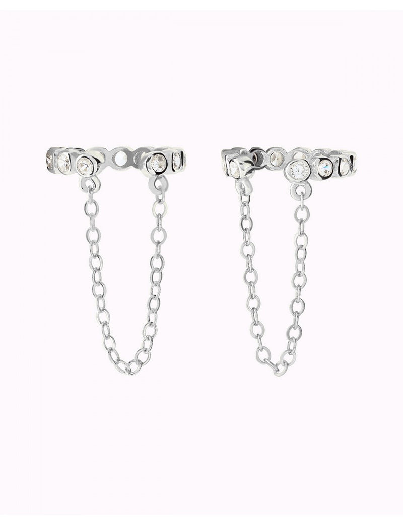 Pendientes conch ear cuff con circonitas y cadena colgante - Piercing falso