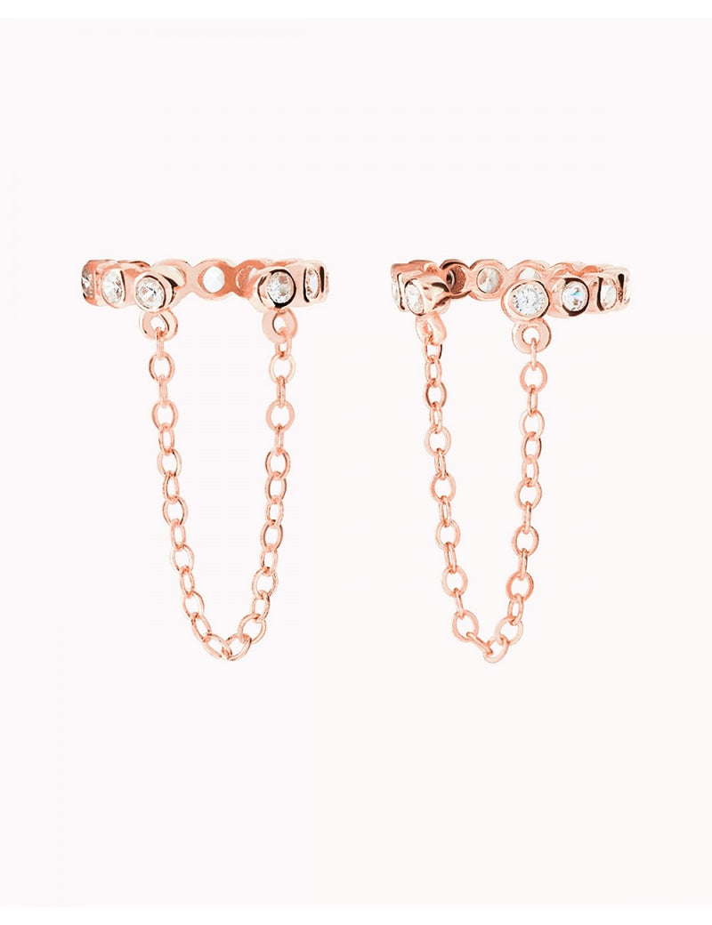 Pendientes conch ear cuff con circonitas y cadena colgante - Piercing falso
