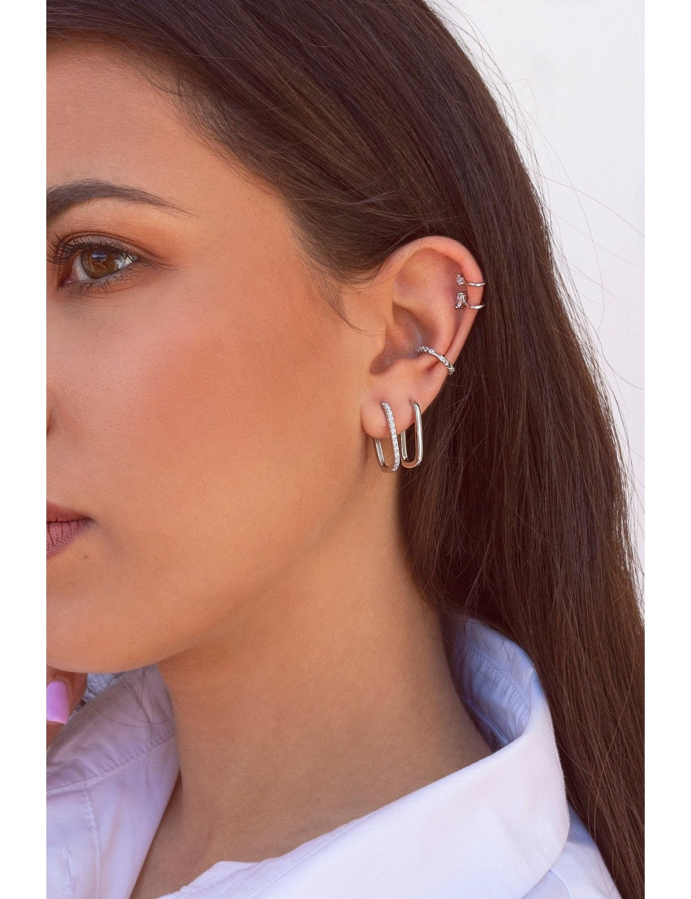 Pendientes conch ear cuff con circonitas engastadas en 4 garras