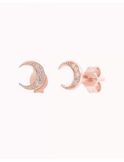 Crescent Moon CZ Silver Stud Earrings