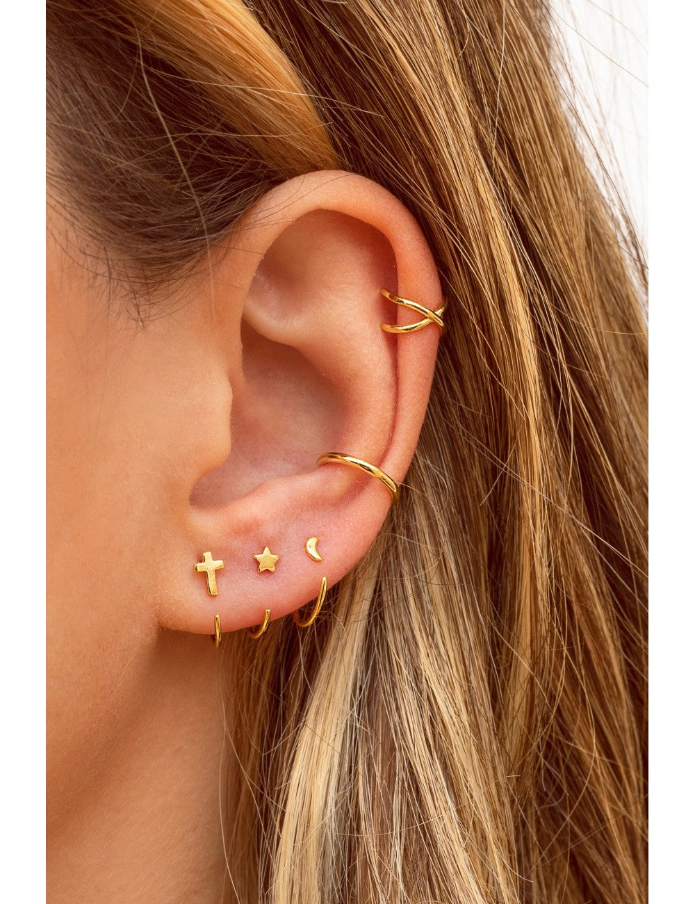 Pendientes ear cuff minimalistas en forma de cruz criss cross