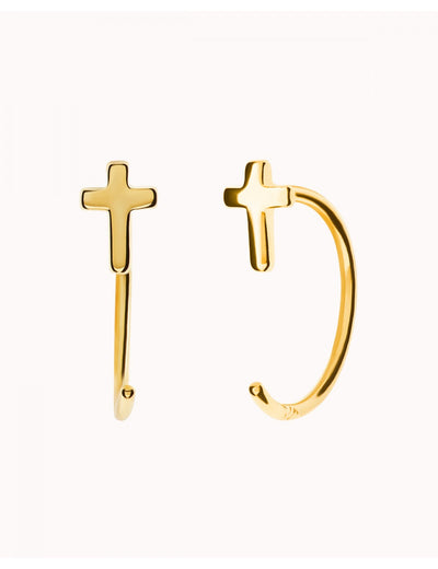 Cross Open Huggie Hoop Earrings - Ear hugger
