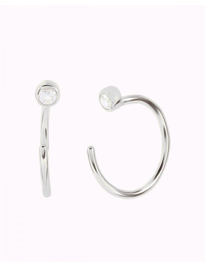 Tiny CZ Open Huggie Hoop Earrings - Ear hugger, Available in Black and White