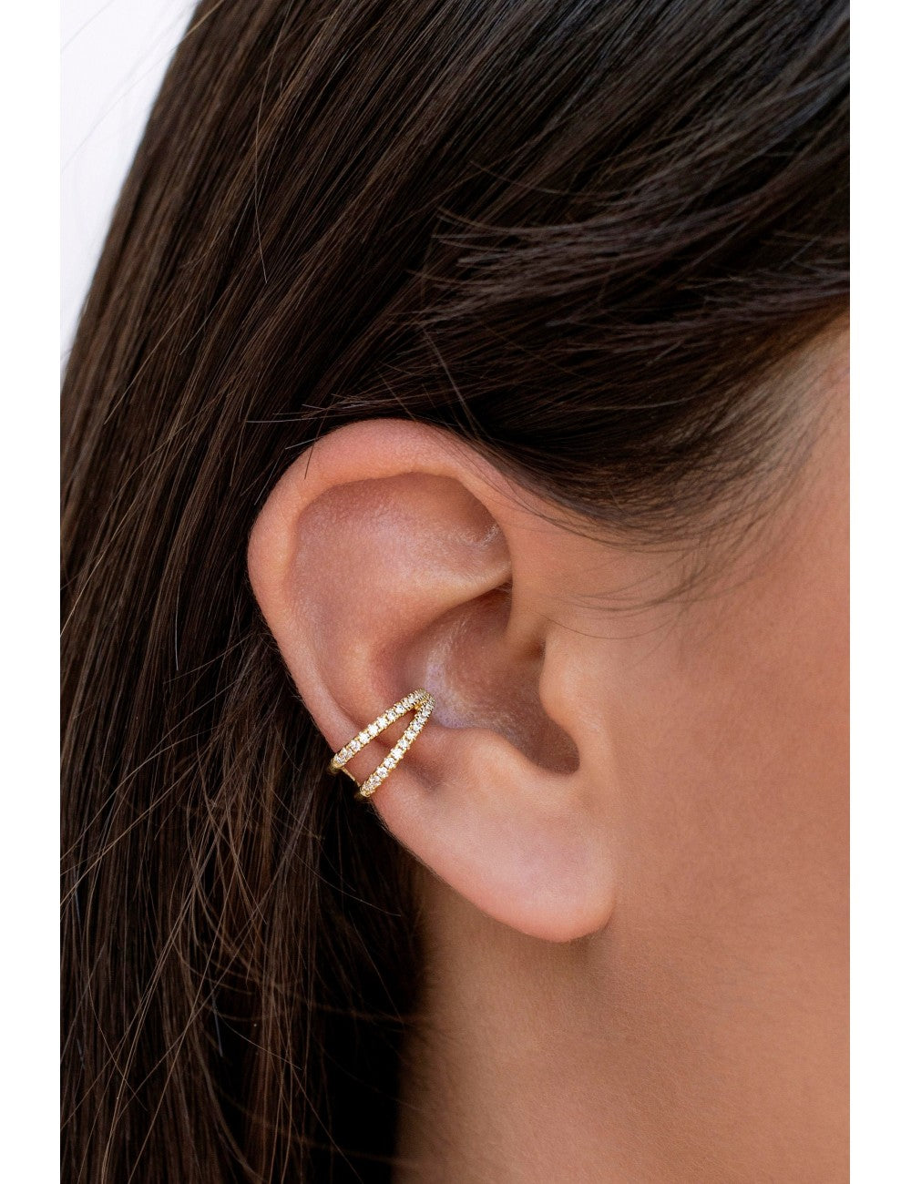 Doppelreihige Conch-Ohrmanschetten-Ohrringe mit Zirkonen und Scharniersystem
