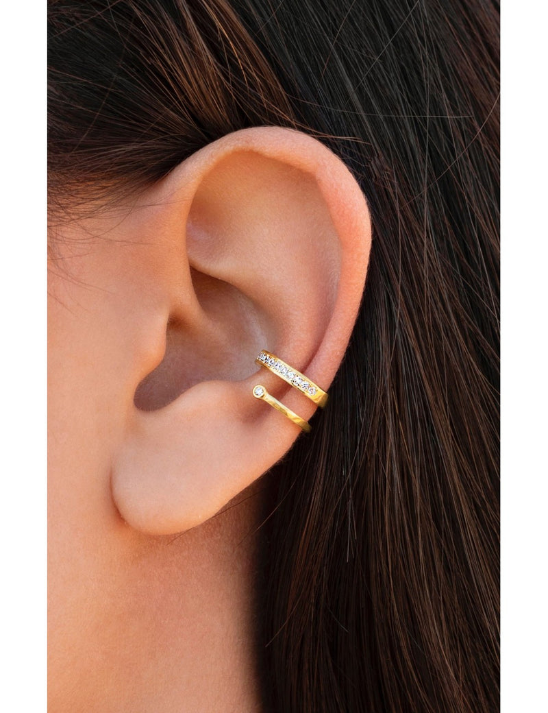 Pendientes conch ear cuff de doble banda con circonitas