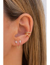 Pendientes stud piercing doble de circonitas en talla baguette con cadena
