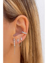 Pendientes stud piercing doble de circonitas en talla baguette con cadena