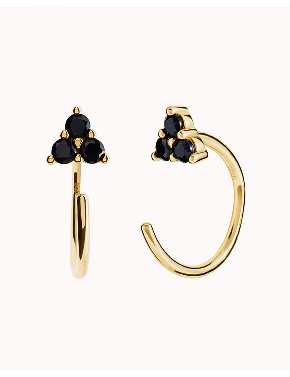 Boucles d'oreilles créoles ouvertes avec zircons noirs en forme de fleur