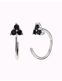 Boucles d'oreilles créoles ouvertes avec zircons noirs en forme de fleur
