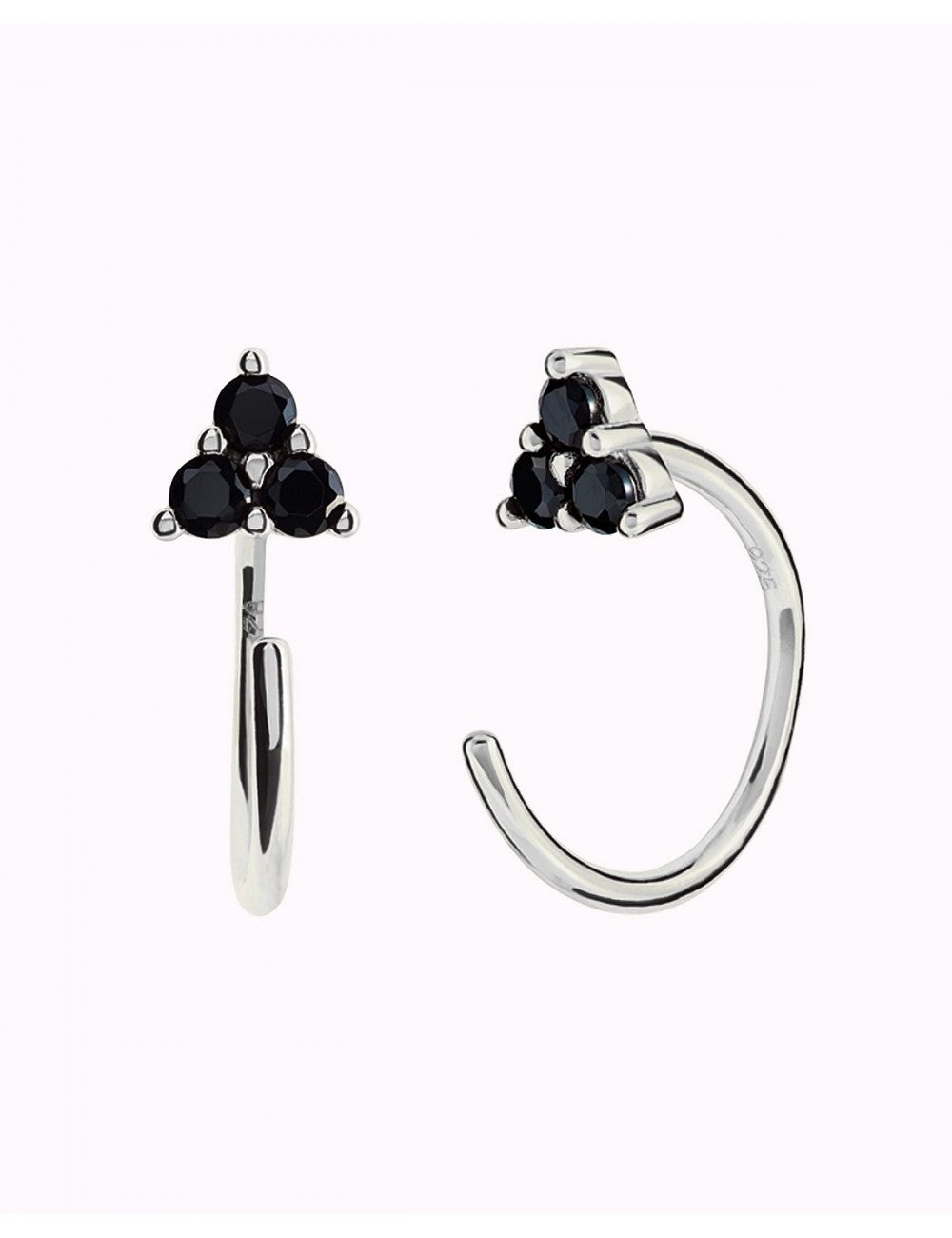 Boucles d'oreilles créoles ouvertes avec zircons noirs en forme de fleur