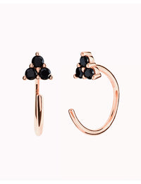 Boucles d'oreilles créoles ouvertes avec zircons noirs en forme de fleur