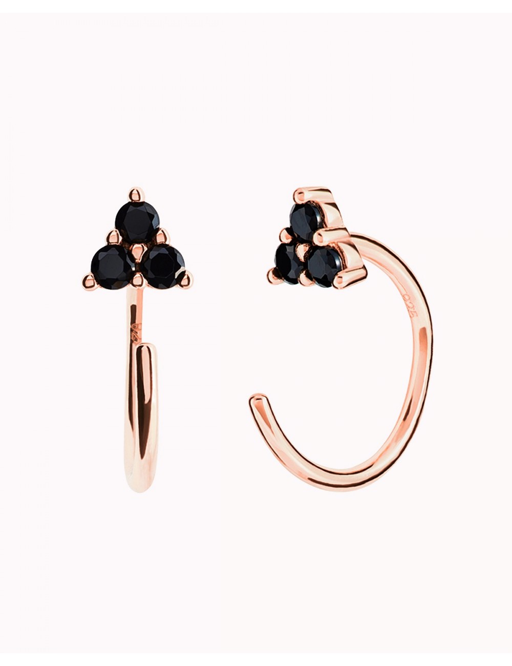 Boucles d'oreilles créoles ouvertes avec zircons noirs en forme de fleur