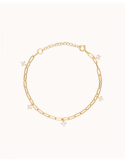 Paperclip Chain Bracelet With Dangling CZ Charms
