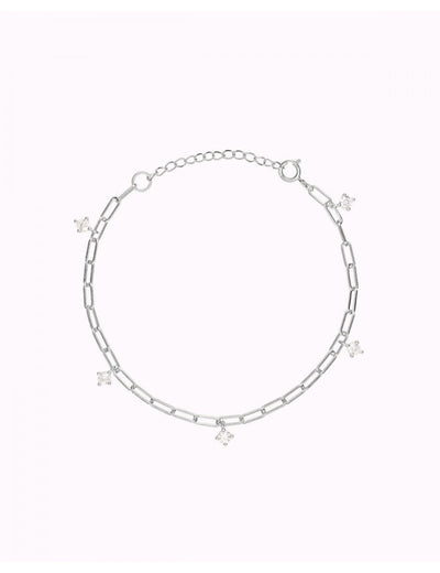 Paperclip Chain Bracelet With Dangling CZ Charms