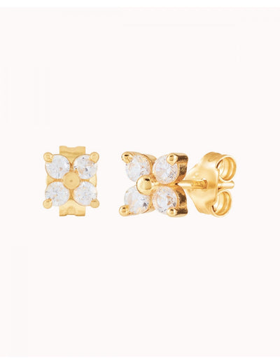 Flower Shaped 4 CZ Stud Earrings - 2 Sizes Available