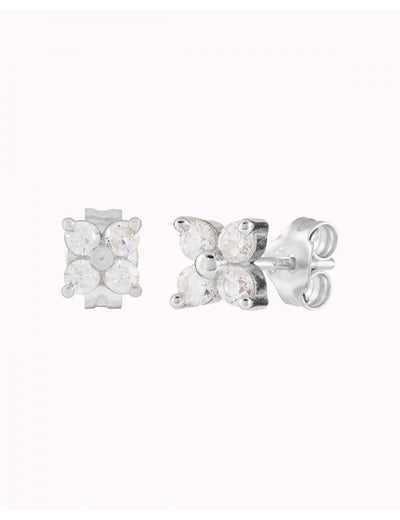 Flower Shaped 4 CZ Stud Earrings - 2 Sizes Available
