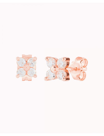 Flower Shaped 4 CZ Stud Earrings - 2 Sizes Available