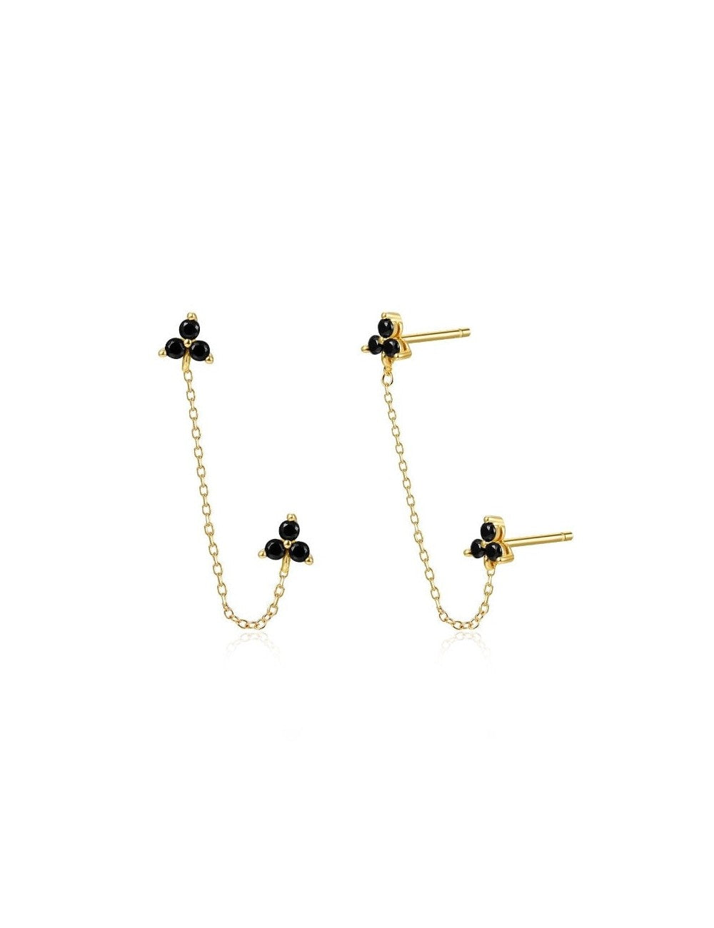 Dangling Chain CZ Double Flower Shaped Stud Earrings - Available in Black & White