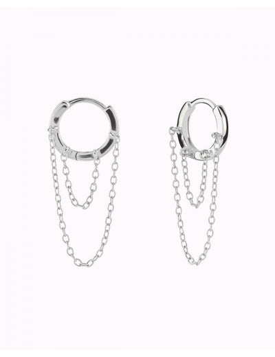 Helix Huggie Hoop Earrings With 2 Dangling Chains