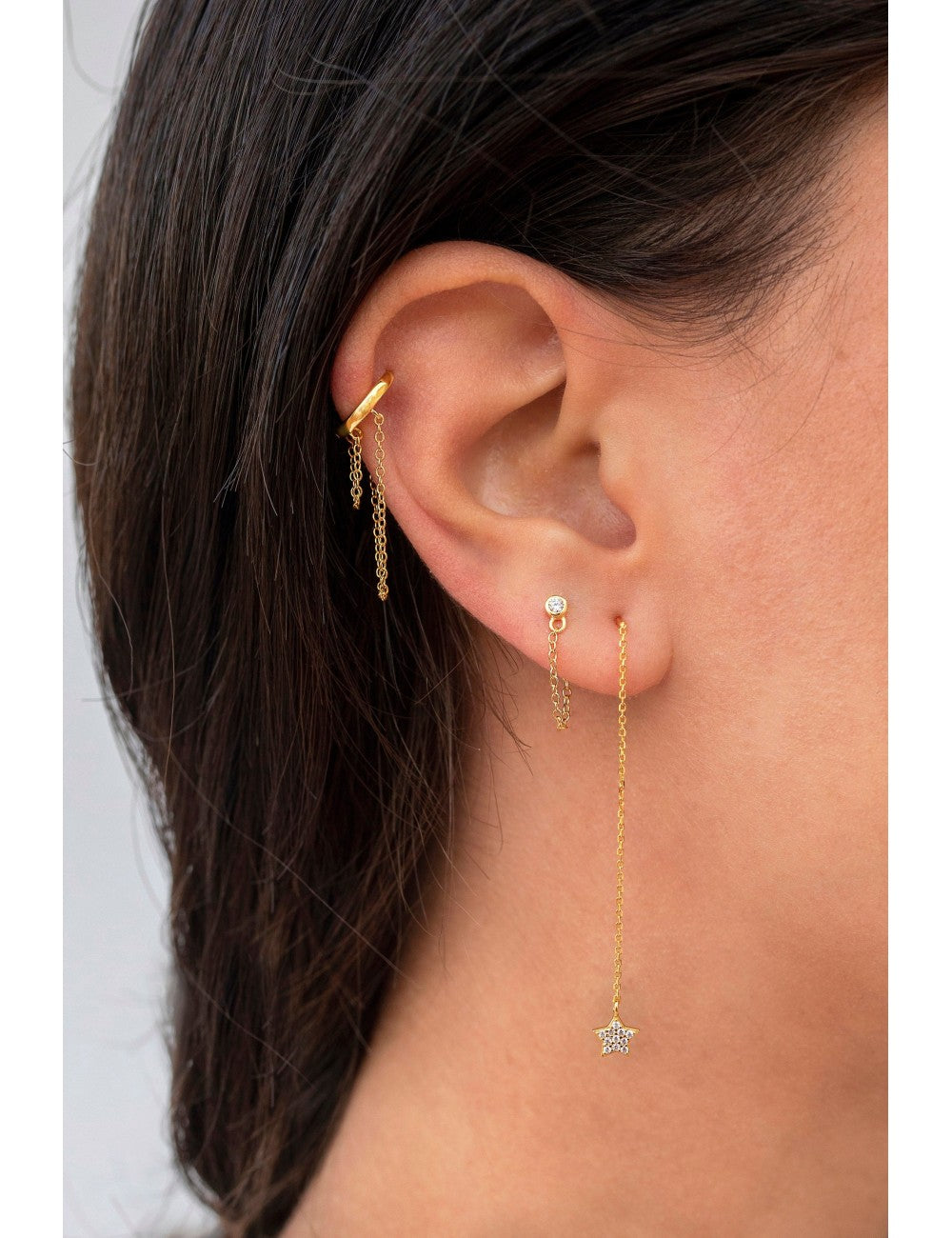 Pendientes de aro para el helix con 2 cadenas colgantes