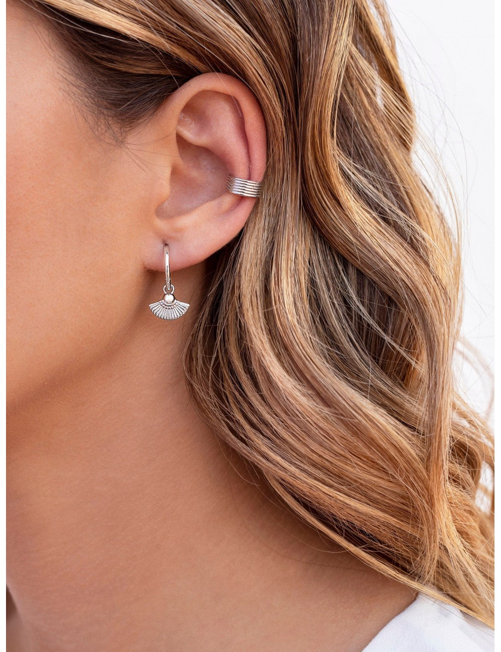 Fan Shaped Charm Huggie Hoop Earrings