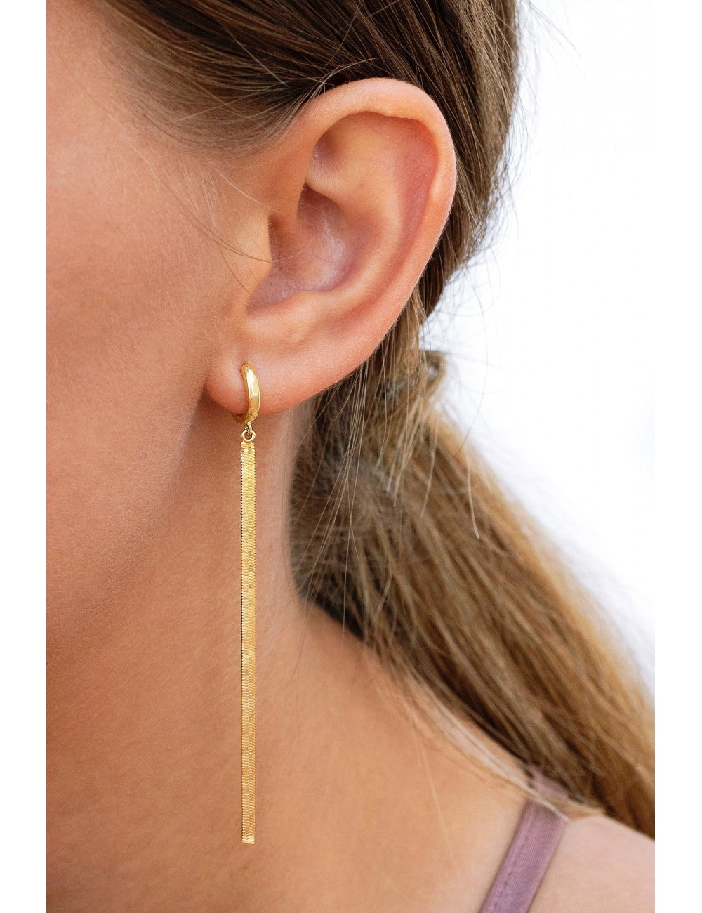Pendientes de aro con charm largo de cadena de piel de serpiente