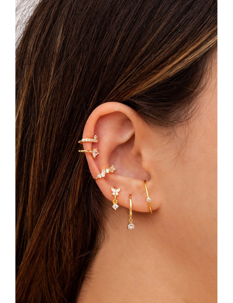 Pendientes de aro con charm circonita - Disponible en blanco. y negro