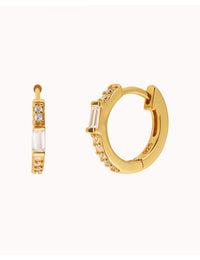 Baguette & Pave CZ Huggie Hoop Earrings
