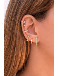 Baguette & Pave CZ Huggie Hoop Earrings