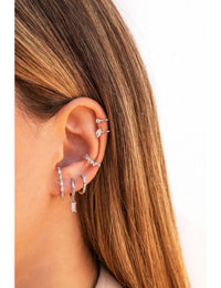 Baguette & Pave CZ Huggie Hoop Earrings