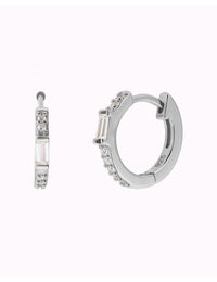 Baguette & Pave CZ Huggie Hoop Earrings