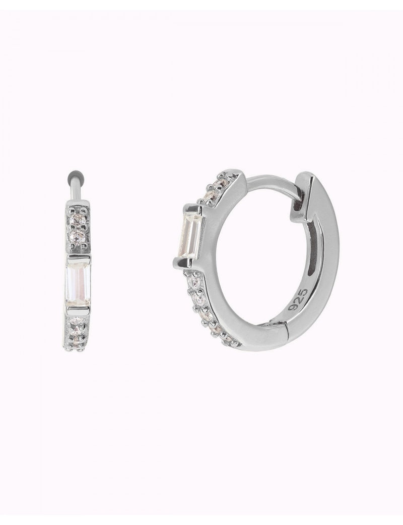 Baguette & Pave CZ Huggie Hoop Earrings