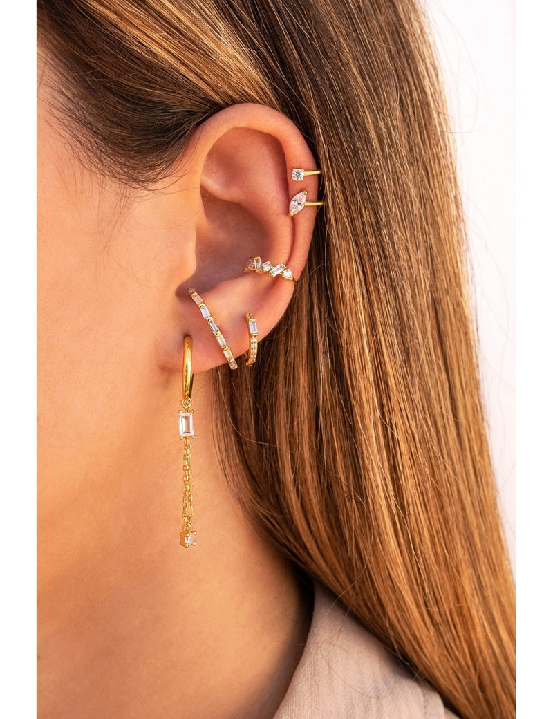 Baguette & Pave CZ Huggie Hoop Earrings