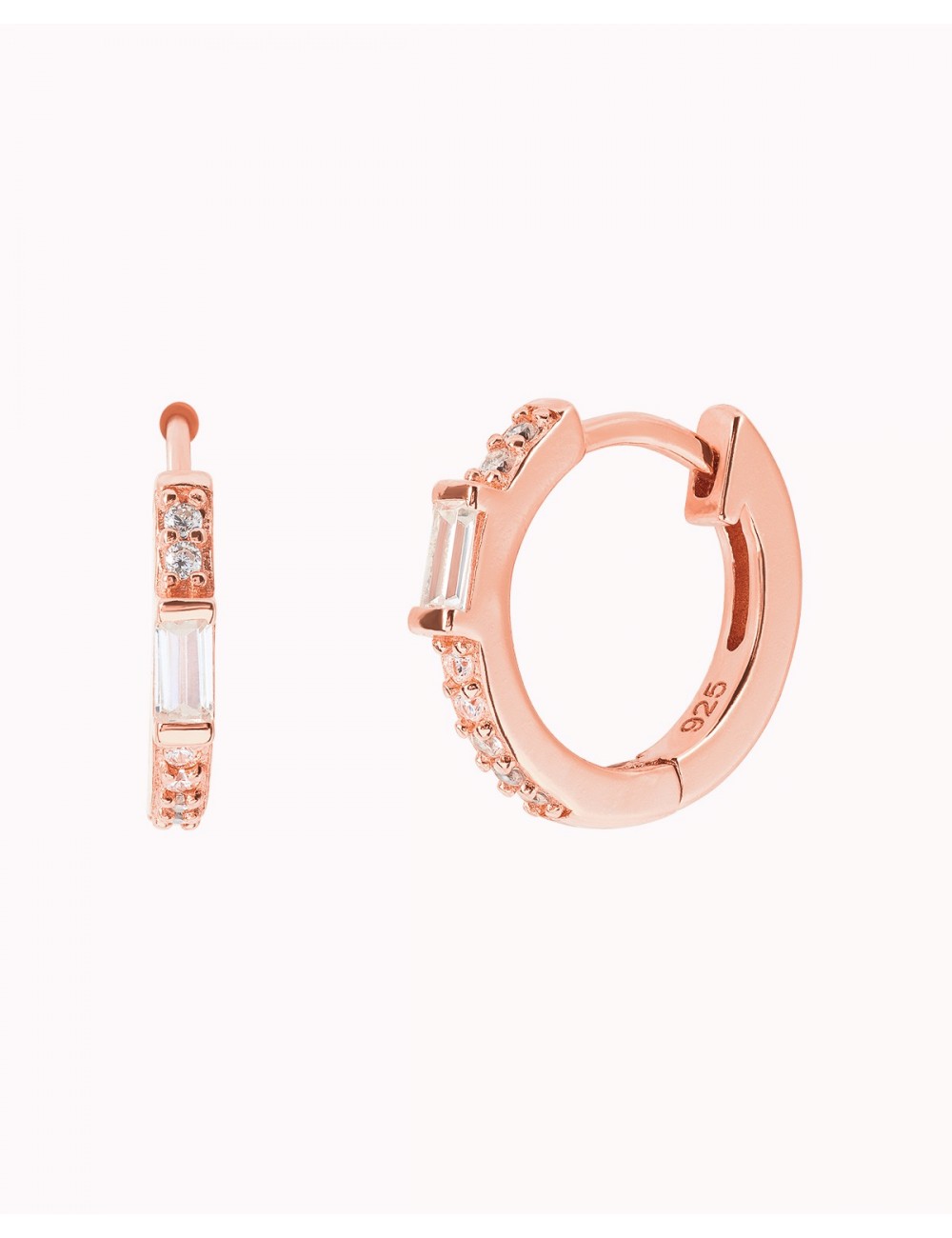 Baguette & Pave CZ Huggie Hoop Earrings