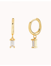 Baguette CZ Charm Huggie Hoop Earrings