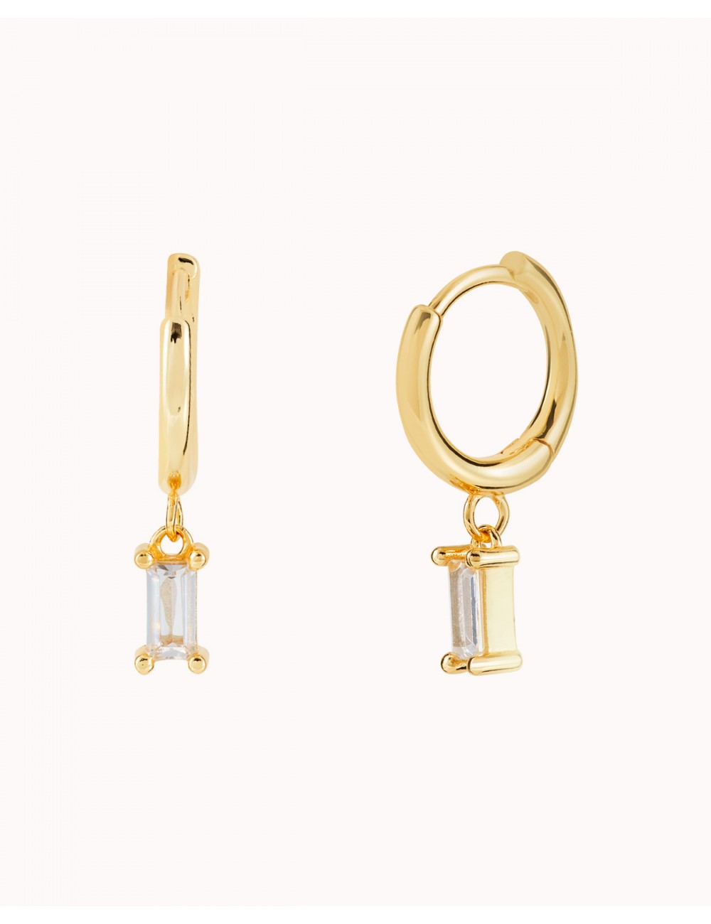 Baguette CZ Charm Huggie Hoop Earrings
