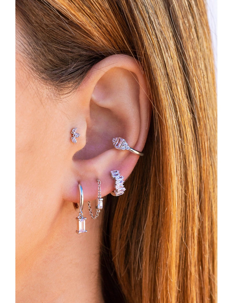 Baguette CZ Charm Huggie Hoop Earrings