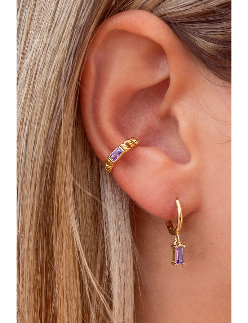 Baguette CZ Charm Huggie Hoop Earrings