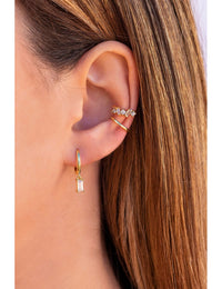 Baguette CZ Charm Huggie Hoop Earrings