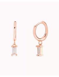 Baguette CZ Charm Huggie Hoop Earrings
