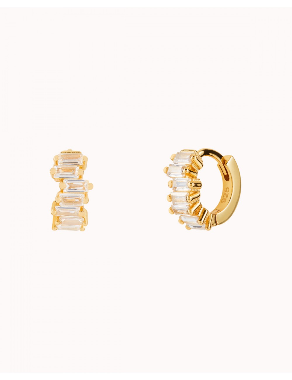 Misaligned Baguette CZ Huggie Hoop Earrings