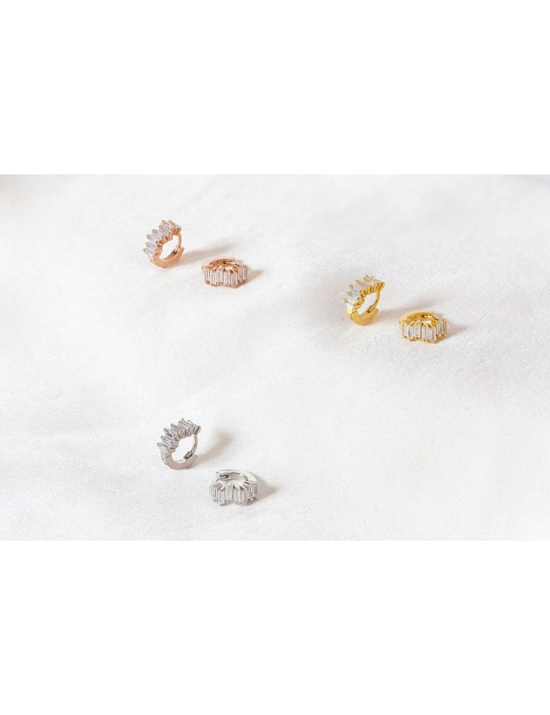Misaligned Baguette CZ Huggie Hoop Earrings