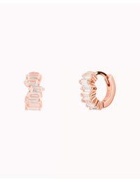 Misaligned Baguette CZ Huggie Hoop Earrings