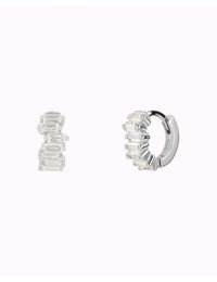 Misaligned Baguette CZ Huggie Hoop Earrings