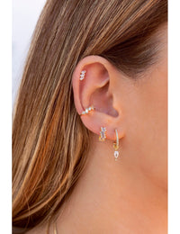 Misaligned Baguette CZ Huggie Hoop Earrings