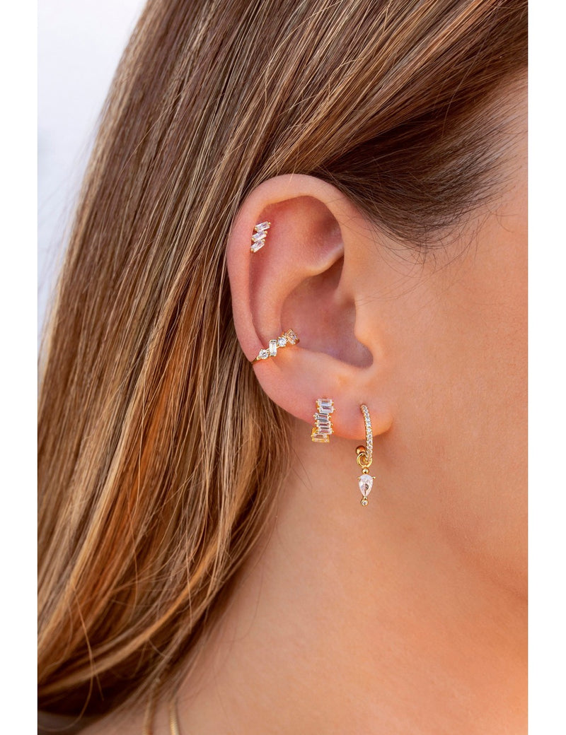 Misaligned Baguette CZ Huggie Hoop Earrings