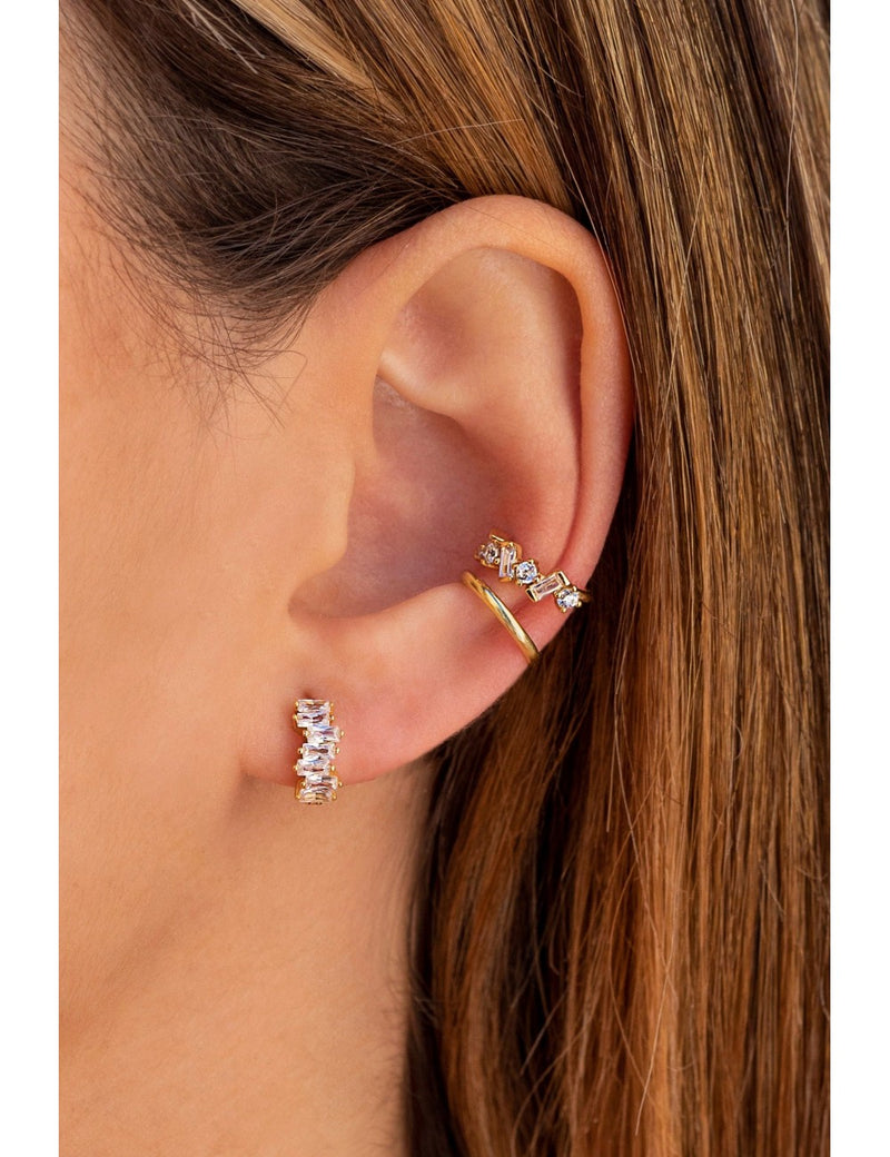 Misaligned Baguette CZ Huggie Hoop Earrings
